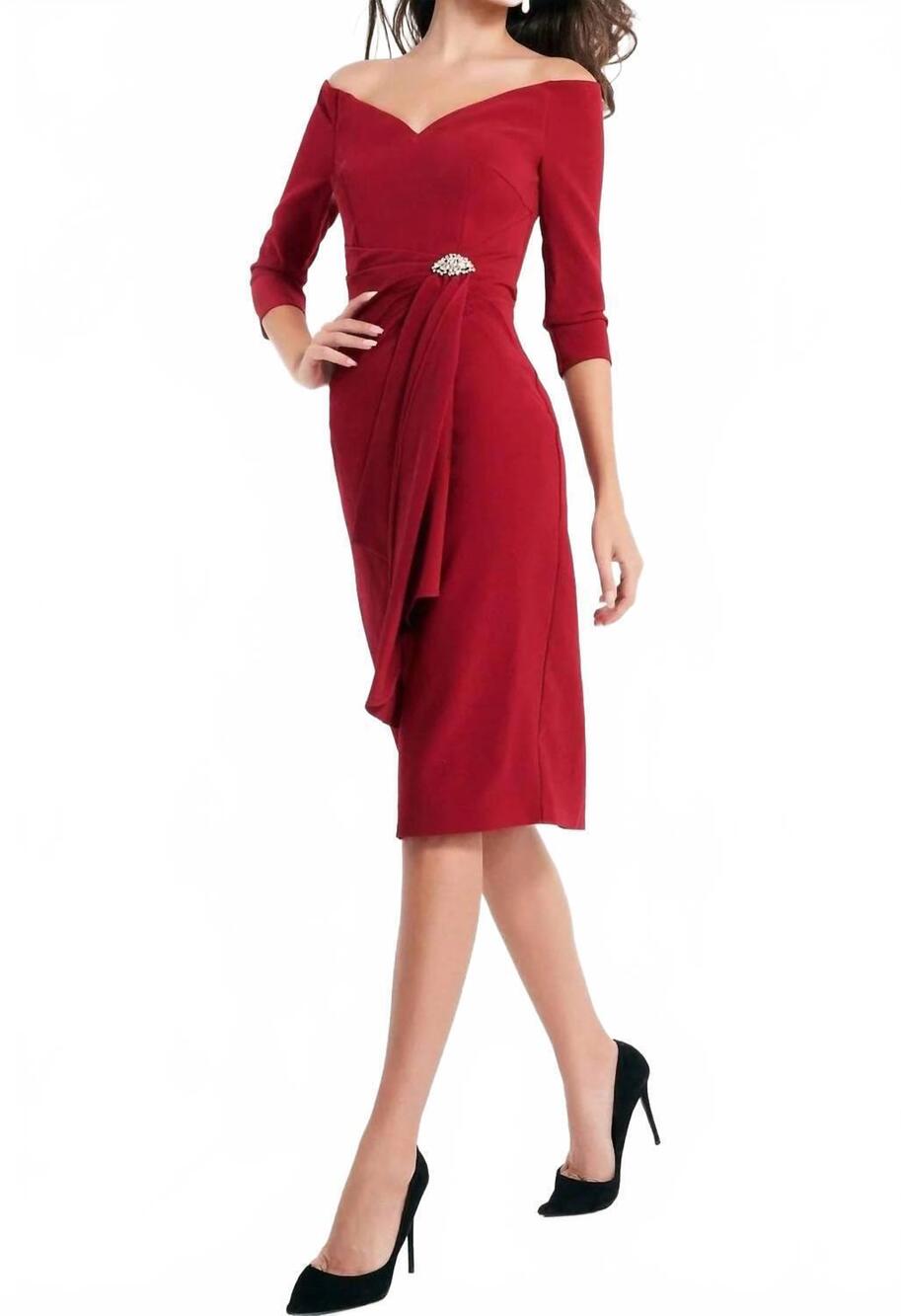 NEW JOVANI v-neck off shoulder cocktail dress in burgundy